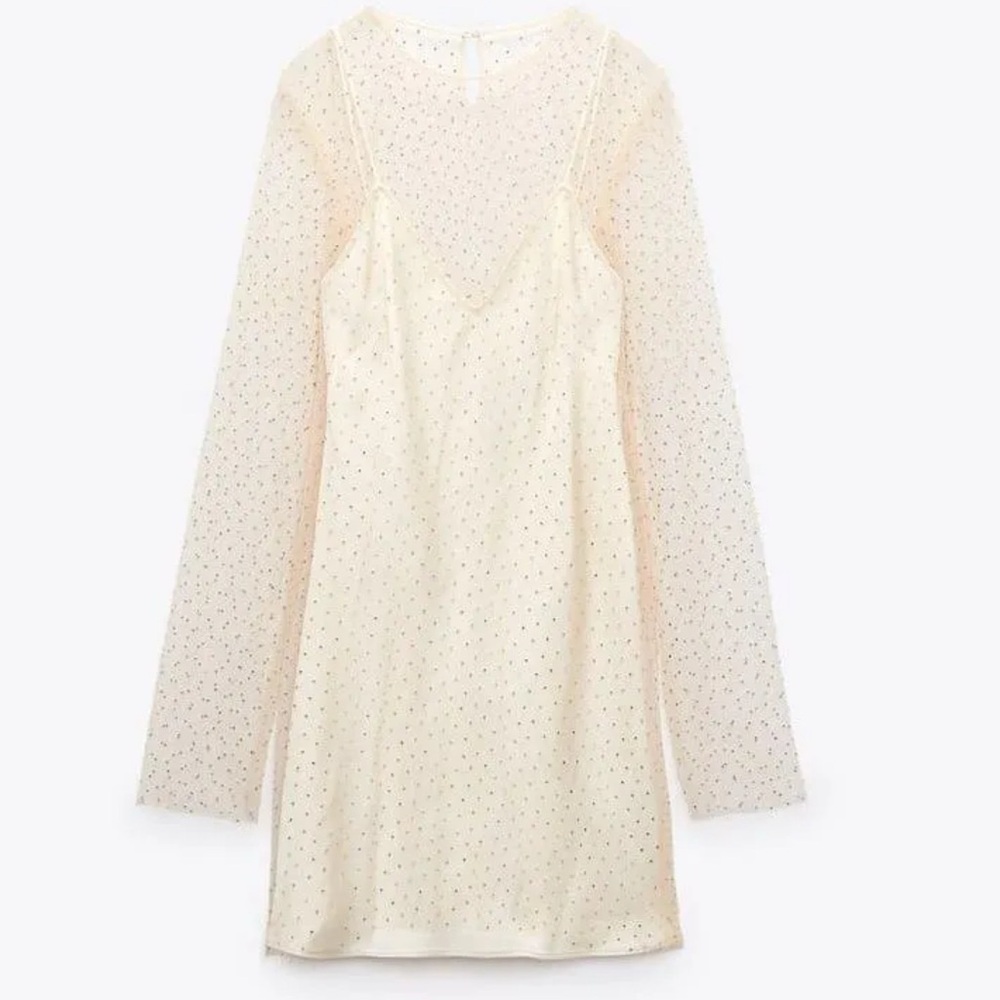 Zara Cream Long Sleeve Bishop Slip Dress for Weddings